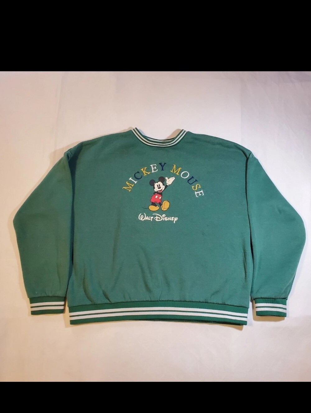 Vintage Style Disney Mickey Mouse Sweatshirt Womens Medium Green Embroidered